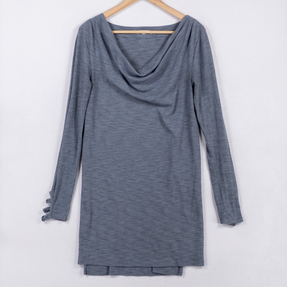 Anthropologie Top Sz Small Blue Gray Pure + Good Rib Knit Tunic Draped Neck